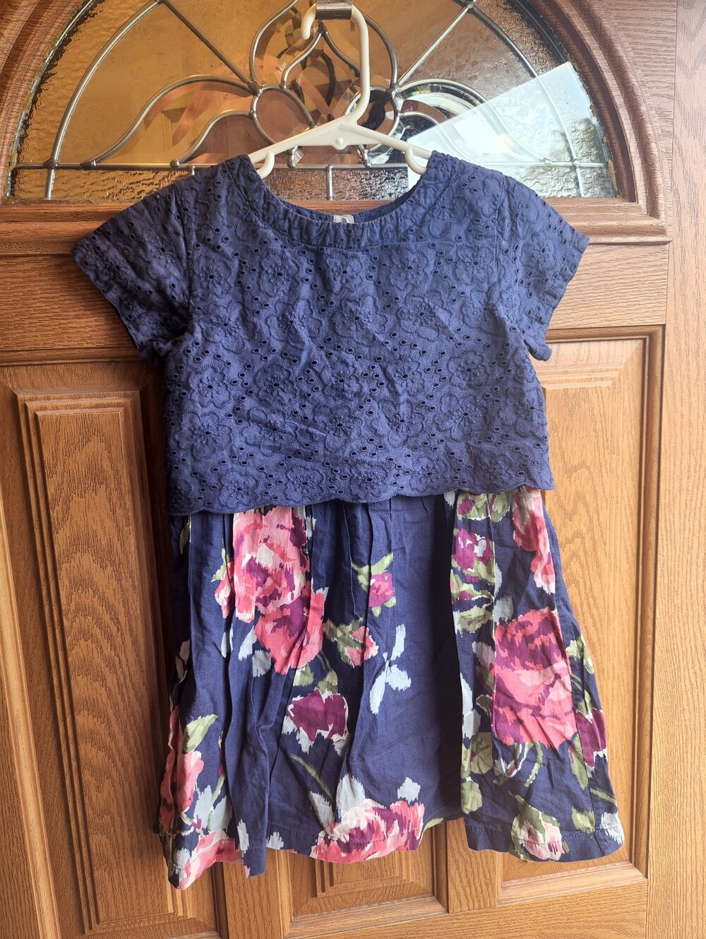 Girls Mini Boden Navy Eyelet Floral Dress